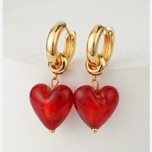 ✨️♥️ Piper K Gorgeous 14 K Gold Plated Red Hearts Hoop Earrings NWT ✨️❤️